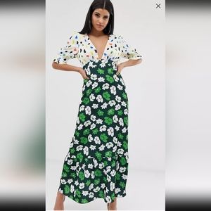 ASOS DESIGN tall plunge mixed print tea max dress